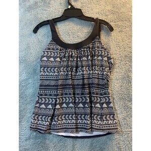 Cocoa Reef Bra Sized Tankini Swim Top 36 D Black White Gemometric Strappy